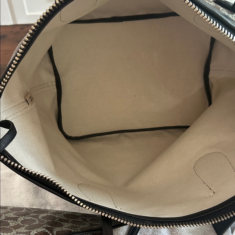 Coach Brown Signature Canvas Tote with Dark Trim and Pouch - Picture 2 of 15